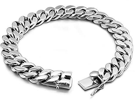 Dankadi Bracelet Cubain Massif Largeur 13.5MM en 925 Argent pour Homme, 7-10 Chaîne à Maille Cubaine Grosse Gourmette Maillons Rock Punk Hip Pop Miami Cadeau Bijoux Fête (7.5, Classique)