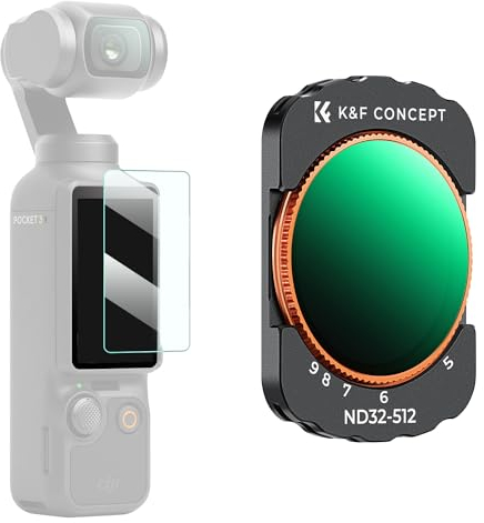 K&F Concept Variable ND32-512 Filter for Pocket 3 Sports Camera, Adjustable ND32 to ND512, Coated Neutral Density Waterproof and Scratch Resistant OSMO Pocket 3