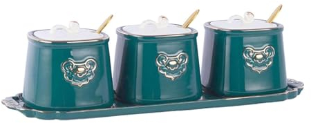 Azucarero Salero Botes Especias Tarros De Cerámica Nórdica Para Especias, Conjunto De Sazonadores, Organizador De Condimentos De Porcelana Con Tapa De Cuchara Y Bandeja, Cocina Casera Frascos Especiar