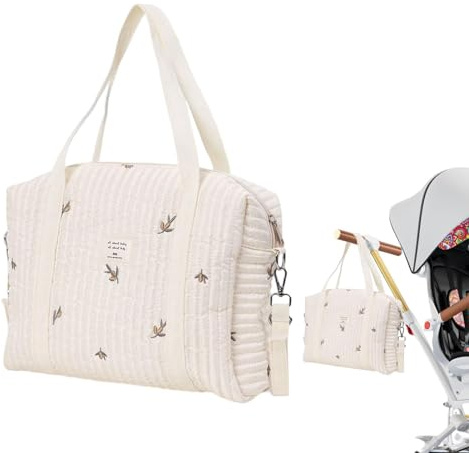 Djowyh Skötväska Bärväska Bomull med Broderi Bärväska Handväska Bärbar Lätt Baby Väska Mamma Väska med Barnvagnskrok, Flerfärgad, Large