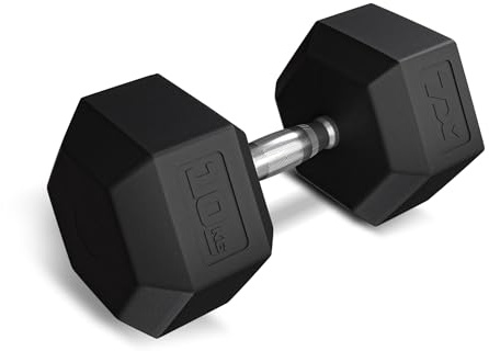 TREX SPORT Hexagon Hanteln | gummierte Kurzhanteln 2,5kg-20kg mit verchromtem Griff | Hanteln Dumbbells (1x10 kg)