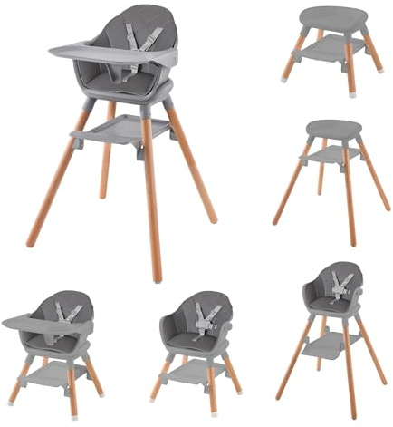 Clair de Lune 6 in 1 Adjustable High Chair 6 Months - 6 Years (Grey and Natural)