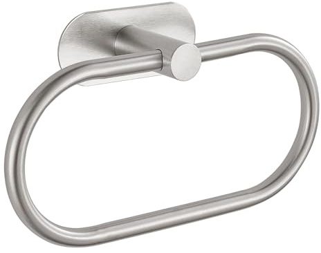 EOLAX Handtuchring Badezimmer, Selbstklebender Handtuchhalter Wandmontage, Badetuchhalter Edelstahl, Hardware Zubehör ohne Bohren, Moderne Runde Handtuchhalterung, Nickel gebürstet