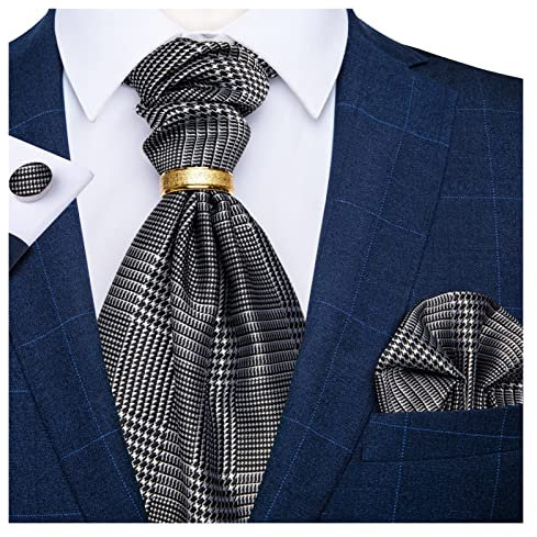 Aqxyedc Männer Luxus Silber Paisley Silk Ascot Krawatte Set Hochzeitsfeier Cravat White Bindes Taschentuch wanglan(AS-2044-02)