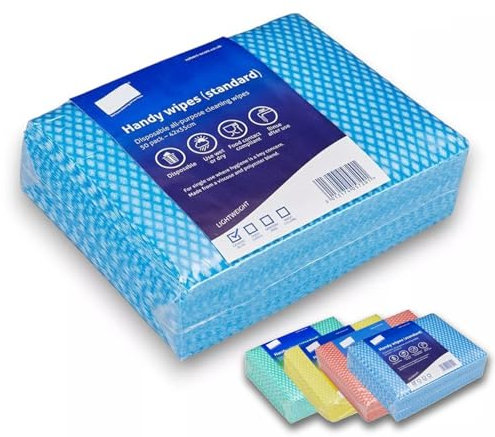 Clearly Pack 500 Blue Disposable J Cloths, Non Woven Wipes, All Purpose Cleaning Cloths, Dish Cloths for Washing Up, Quick-Drying, Washable Wipes for Kitchen, Bathroom, Window (500)