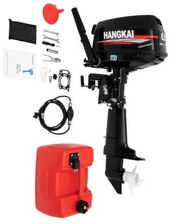 Fridgestea 4 Stroke 6.5HP Outboard Motor with Fuel Tank and Pipe, 123CC Petrol Boat Engine, Water Cooling Trolling Motor, CDI Ignition, Short Shaft for Inflatable Boats, Dinghies, Kayaks