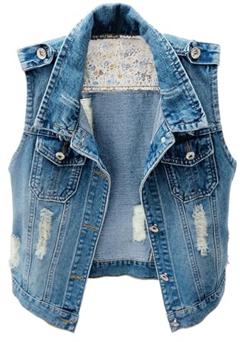 Chaleco Vaqueras Mujer Moda Chaqueta sin manga abrigo con Bolsillos jean otoño Primavera Clásico Casual mezclilla Cardigan botones Chaqueta vaquera Fiesta vacaciones