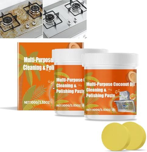 Ismmall Pâte de nettoyage et de polissage multi-usages à l'huile de noix de coco, pâte de nettoyage de cuisine, nettoyant puissant tout usage, pâte de nettoyage à l'huile de noix de coco en acier