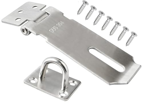 Stainless Steel Gate Door Locks Hasp Latch Padlock Clasp Staple 4 Inch | Safety Packlock Clasp Hasp Staple Gate Lock Latch Clasp Shed Lock for Doors Cabinets Closets Bedroom Garage Window Silver