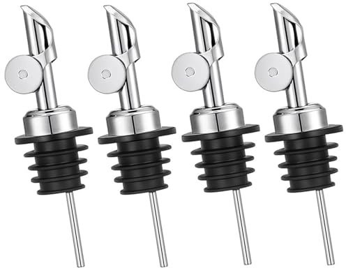 Pafusen 4 Olivenöl Ausgießer, Klappe Ausgießer und Hält Ihr Olivenöl Frisch, Ausgießers - Verhindert Auslaufen und Verschwendung (Edelstahl, Silber)