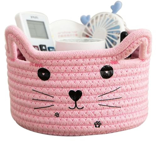 Cestini Portaoggetti Intrecciato in Corda di Cotone,Cesta Giochi Bambini,Cesta Porta Giochi,Cestini Portaoggetti Bambini,Cesto Portaoggetti Intrecciato,Cestino Portaoggetti per Cameretta (Rosa)