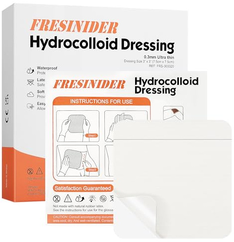 FRESINIDER Hydrocolloid Wound Dressing 3 x 3 – 20 Pack Ultra Thin Self-Adhesive Bandages for Wound Care, Bed Sores, Acne, Blisters – Waterproof & Absorbent Hydrocolloid Patches for Faster Healing