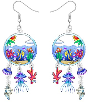 DOWAY Acrylique Coloré Océan Boucles d'oreilles Langouste Homard Poisson Tropical Méduse Coquillage Conque Bijoux Plage Vacances Cadeaux D'été pour Femmes Filles Amoureux de la Plage (Multicolore)