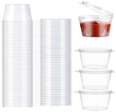 50 PCS Aufbewahrungsdosen mit Deckel Klein,100ml/4oz Saucbecher mit Deckel | Plastikbehälter Saucbecher, Lebensmittelbehälter auslaufsichere Sauce Tasse, für Saucen Mayonnaise Ketchup