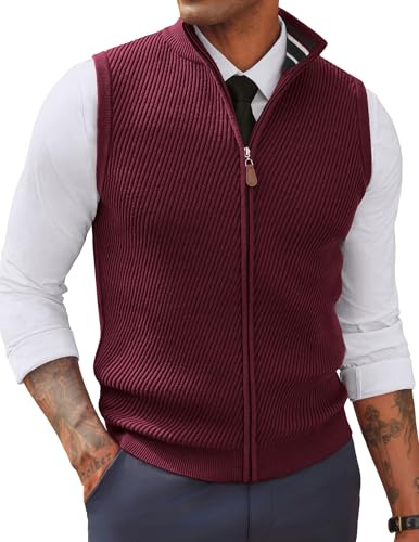 PJ PAUL JONES Men's Sweater Vest Business Lightweight Stretchy Sweater Vests for Work Wine Red, M