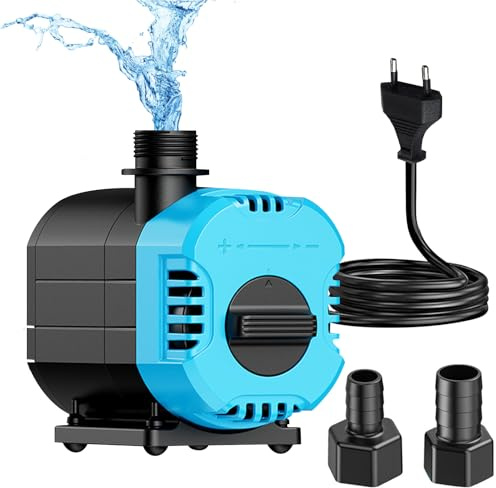 Wasserpumpe Tauchpumpe, 15W 1200 L/H Aquariumpump für Teich Brunnen Aquarium Garten, Klein Teichpumpe Springbrunnenpumpe, Brunnenpumpe mit Verstellbarem Schalter für Aquarium, Gärten, Brunnen, Teich