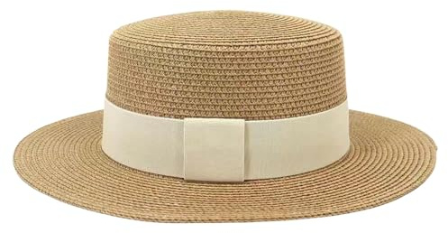 VIVACRAFT Sonnenhut Damen Frauen Mit Breitem Krempe Strohhut Raffia Stroh Fedora Hut, Sommer Panama Zusammengerollt Teddy Beach Sun Hut-Khaki -Hut Beige -gurtband-Hut Brim 7cm