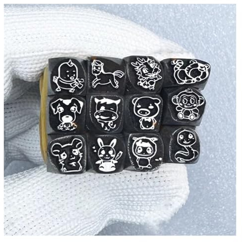 CYHTYM Schlagzahlen 12-teiliges Metallstempel-Set, Cartoon-Tiermuster, verwendet für DIY-Schmuck, Leder und Holzhandwerkswerkzeuge(5mm)