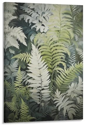 EUUMKOO Abstract Ferns Canvas Wall Art, Tropical Modern Forest Landscape Picture Painting on Canvas, Print Poster Decoration Artwork for Home Living Room Bedroom Wall Decor Frame 20x30inch(50x75cm)