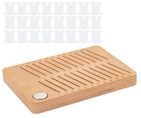 Scatola portaoggetti con ricamo – 24 scomparti magnetico per bobine, in legno, per filo da ricamo, per lavori manuali, bobine di filo