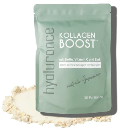 Hyaluronce Kollagen Boost Pulver mit Vitamin C, Zink & Biotin für Haut Haare Nägel, Geschmacksneutral, Leicht Lösliches Pulver zur Täglichen Ergänzung