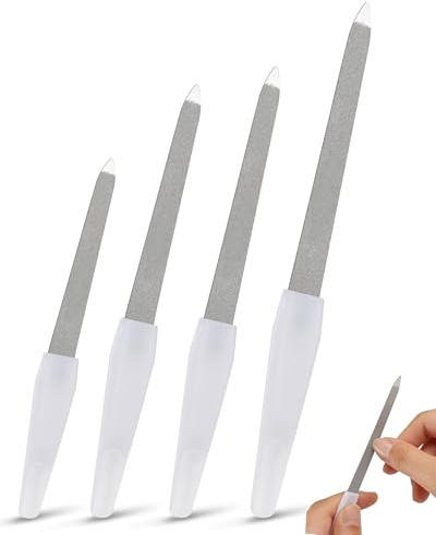 lulir 4 PCS Limes à Ongles Métal, Limes a Ongles Professionnelle | Double face, avec Poignée Antidérapante Blanc, 9.5/11.8/12.8/15.3 cm, pour Salons de Manucure et à un Usage Domestique