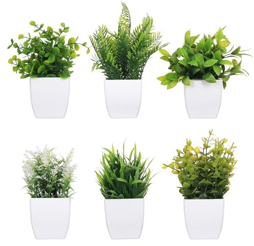 ZHENGYYUU 6 Pcs Plantas Artificiales Decorativas con Maceta, Planta Artificial Pequeña, Plantas Artificiales con macetas Decorativas Interior para Decoracion Casa Baño Cocina Hogar