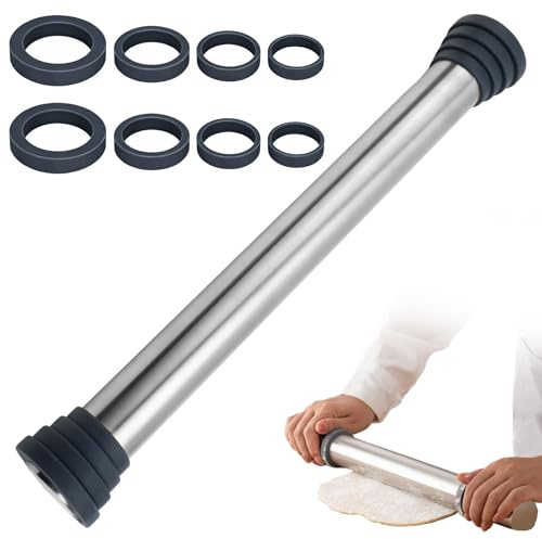 Nudelholz Teigroller Teigrolle Rolling Pin Ausrollstab | mit Abstandshalter 40 cm 304 Edelstahl Antihaft für Pizza Fondant Kuchen Nudelteig Backzubehör