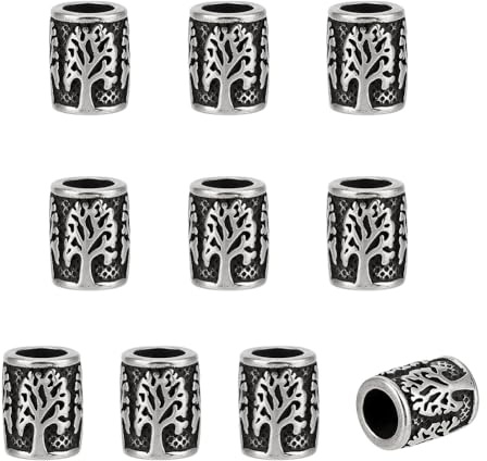 UNICRAFTALE 10 Stück 304 Edelstahl Europäische Perlen Antik Silber Tibetischer Stil Metallperlen Mit Baum Muster Säulen Abstandshalter Perlen Große Loch 6mm Für Haar Armband Schmuck Herstellung