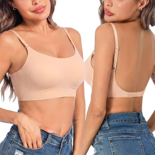 Crewhpo Soutien Gorge Dos Nu Invisible sans Armature Dos Plongeant Confort | Tissu Doux Extensible, Dos Plongeant, Bretelles Fines Croisées, Finition Discrète, Robes Dos Nu Cols Bas