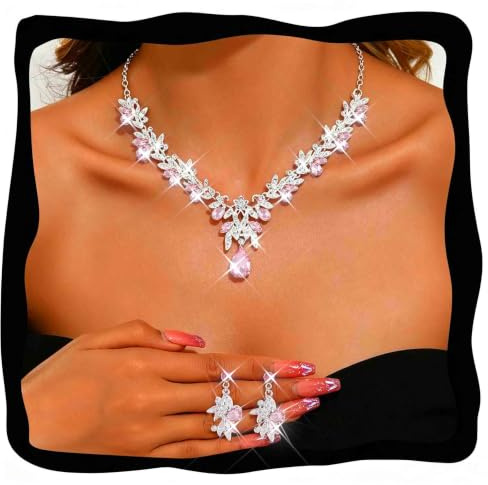 Fashband Crystal Bridal Wedding Jewelry Set Sparkly Earrings Party Prom Costume Earrings Jewelry for Women (Pink)