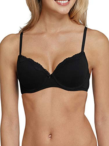 Schiesser Damen Bügel Mit Schale Und Spitze - Pure Cotton BH, Schwarz_157412, 80A EU