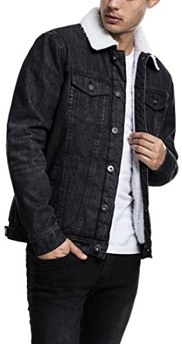 Urban Classics Sherpa denimjacka för män, jeansjacka, Svart (svart tvättad 709), L