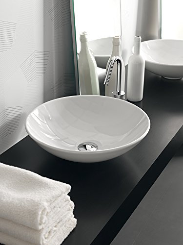 Lavandino Lavabo Tondo da appoggio Design Polis in Ceramica Bianco - 41 cm