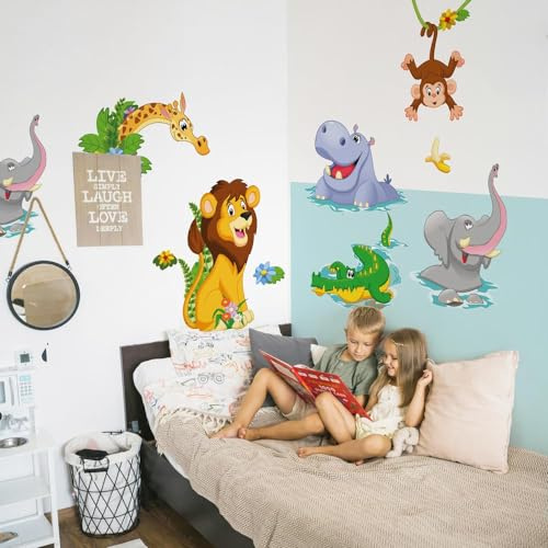 kina - Wandaufkleber Kinder Schlafzimmer Wanddekoration R00429 - Öko-Stoff, Umweltfreundlich, Repositionierbar, Streicheleffekt, Kindergarten - Grafik Savanne und Messen 120x40 cm