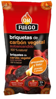 Flower- Briquetas de Carbón Vegetal de Encendido Instantáneo 1'5 Kg | Saco de Briquetas Ecológicas | Uso en Barbacoas y Grill, Unico