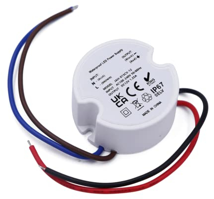Noobibaba LED Trafo 12V Mini Netzteil Wasserdicht IP67, Trafo 230V auf 12V Transformator, DC 12V Unterputz Netzteil Rund 1,25A 15W für LED-Lichterketten 1er-Pack