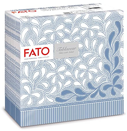 Fato - Servilletas de Papel Secas, Airlaid, Efecto Textil, Paquete de 50 Servilletas, Formato 40x40 dobladas en 4, Decoración Botánico Azul Provenza