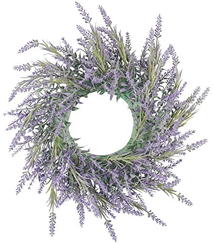 Uieke Lavendelkranz für Haustür, 34.8 cm, für Sommer, Herbst, Beflockung, Willkommenskranz für drinnen und draußen, Blumen für Hochzeit, Zuhause, Wand, Fenster, Bauernhaus, Dekoration, Feier, Lila