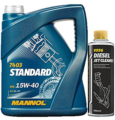 MANNOL 5l, 7403 Standard 15W-40 API SL/CF + Diesel Jet Cleaner Düsenreiniger - Kraftstoff Additiv 250 ml