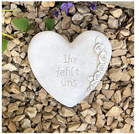 Radami Grabherz Gedenkstein - Ihr fehlt Uns - Grabschmuck Grabdeko Trauerherz 10cm, Handarbeit weiß