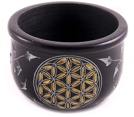 Berk ST-311 Räucherschale Speckstein *Blume des Lebens* von Hand Graviert - Räucher Zubehör für Salbei & Weihrauch Räuchern - Smudge Räuchergefäß