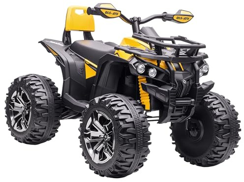 HOMCOM 12V Quad Elettrico per Bambini 3-5 Anni 3-8km/h, Auto Elettrica per Bambini con Doppi Motori, Ruote Larghe, Batteria 10AH, Musica, MP3, USB, Scheda TF, Fari e Pedale, 100x65x73 cm, Giallo