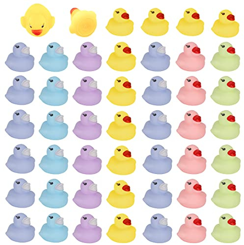 LUTER 48 Piezas Juguetes de Pato de Baño, 6 Colores Patos de Goma Mini Patitos de Goma Baño Bebe Shower Fiesta de Cumpleaños