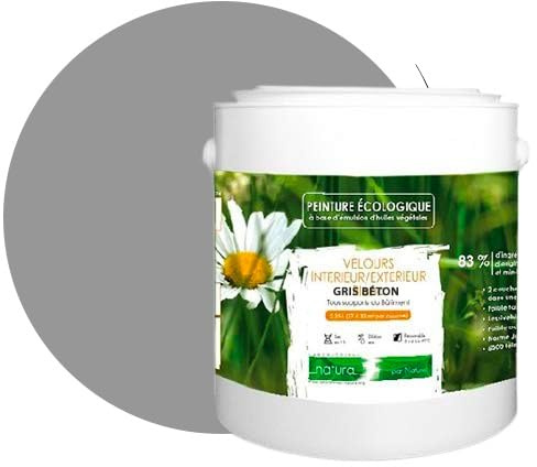 BOX DECO COULEURS Pintura natural ecológica interior exterior terciopelo Natura – 2,5 L, gris hormigón