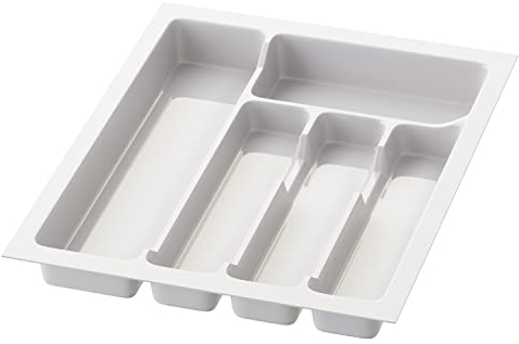Sossai Inserto portaposate Divio per cassetti larghi 40 cm, 33x43 cm – ritagliabile, 5 scomparti, bianco, organizzatore in plastica per portaposate