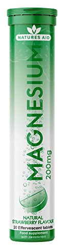 Natures Aid Magnesium Effervescent 20 Tablets – Strawberry Flavour – Supports Muscle, Nerve & Bone Health – High Absorption – Vegan, Non-GMO, Gluten-Free – Essential Daily Supplement