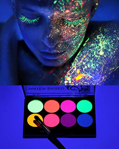 KARLOR Körperfarbe fluoreszierend, 8 Farben Bodypaint mit Pinsel,Gesichtsfarbe UV Schwarzlicht ,Neon Glow Bobypainting Körperbemalung Facepaint wasserlöslich Malerei Party Halloween Cosplay
