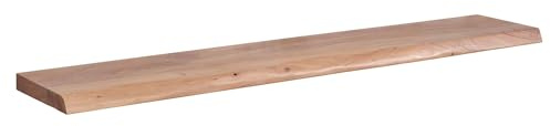 FineBuy Mensola da Parete 140 cm Acacia Massello con Bordo Naturale Marrone | mensola sospesa in legno con naturale bordo, mensola da parete in stile country, pezzo unico, mensola sospesa soggiorno