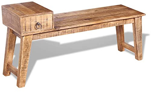 Makastle Holzbank mit Schublade Vintage Sitzbank Bank Shabby Deko Möbel Ablage Sitzbank Küchenbank aus Holz, Flurbank für Flur, Schlafzimmer und Eingangsbereich, 120x36x60 cm